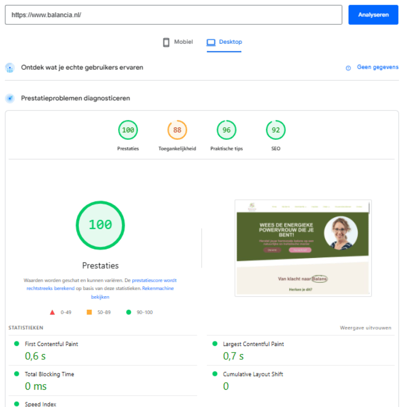 QuickWebify website speed optimization result
