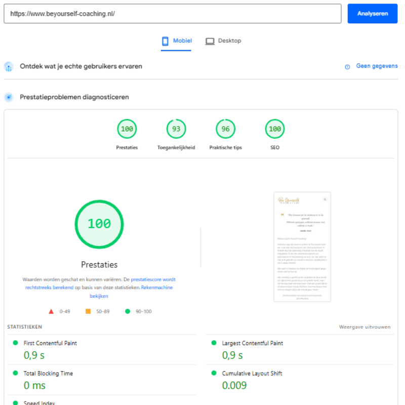 QuickWebify website speed optimization result