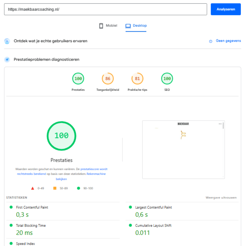 QuickWebify website speed optimization result