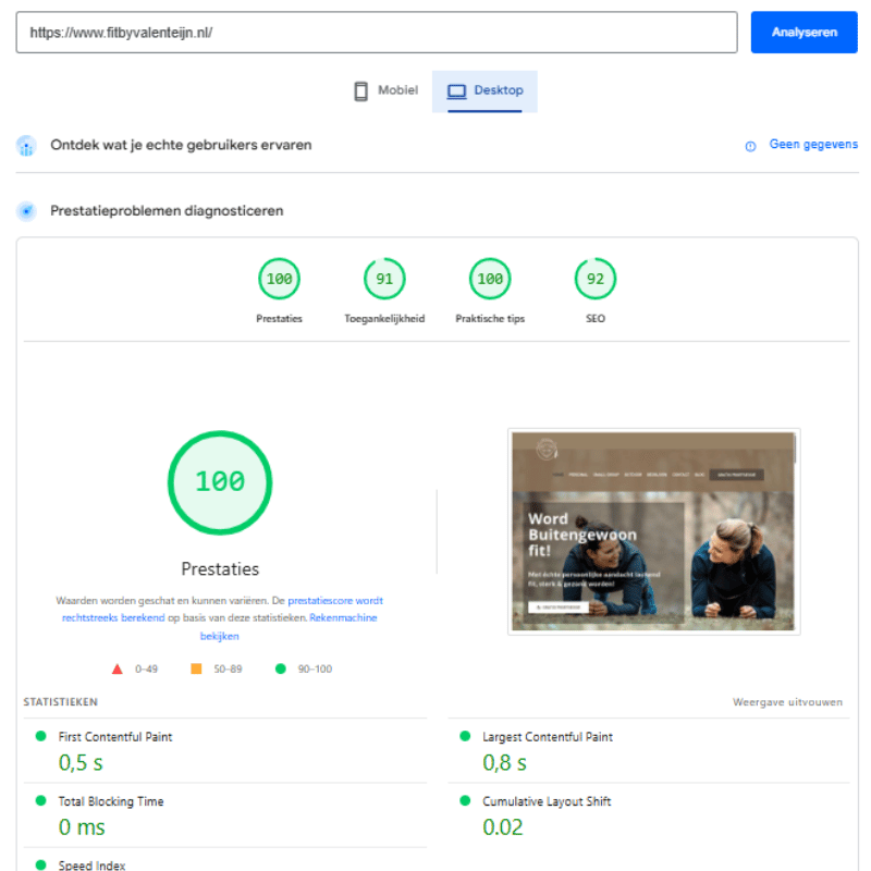 QuickWebify website speed optimization result